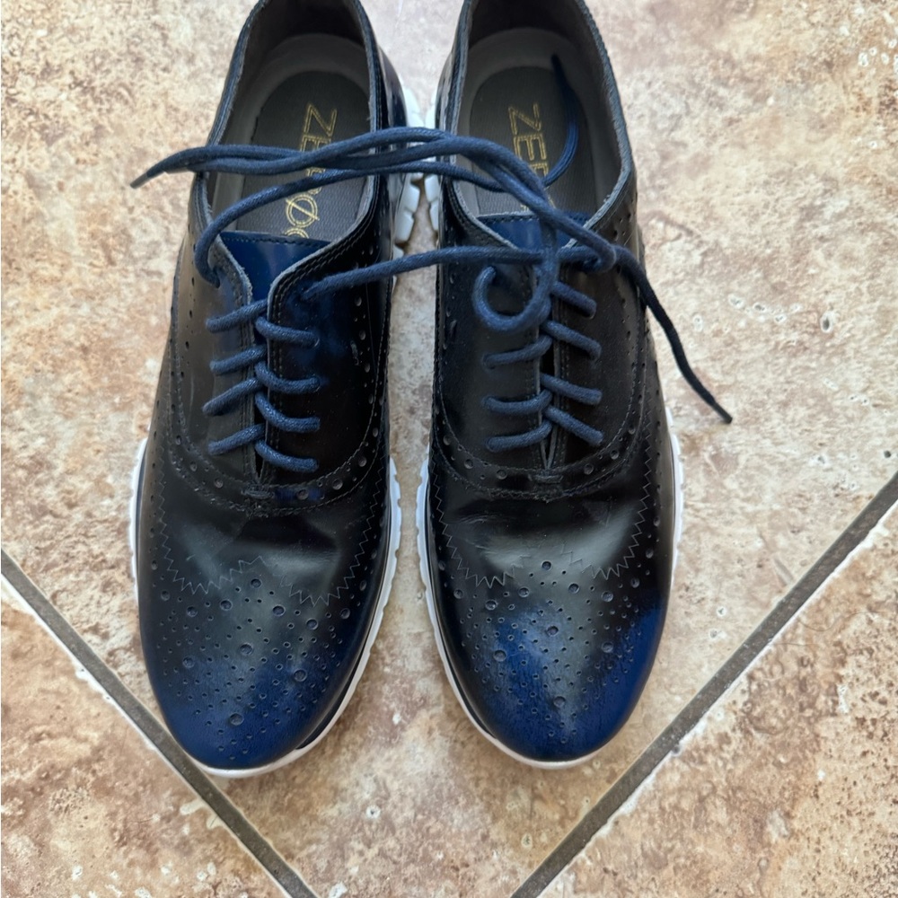 cole haan zerogrand wingtip oxford brush off blue women’s shoes